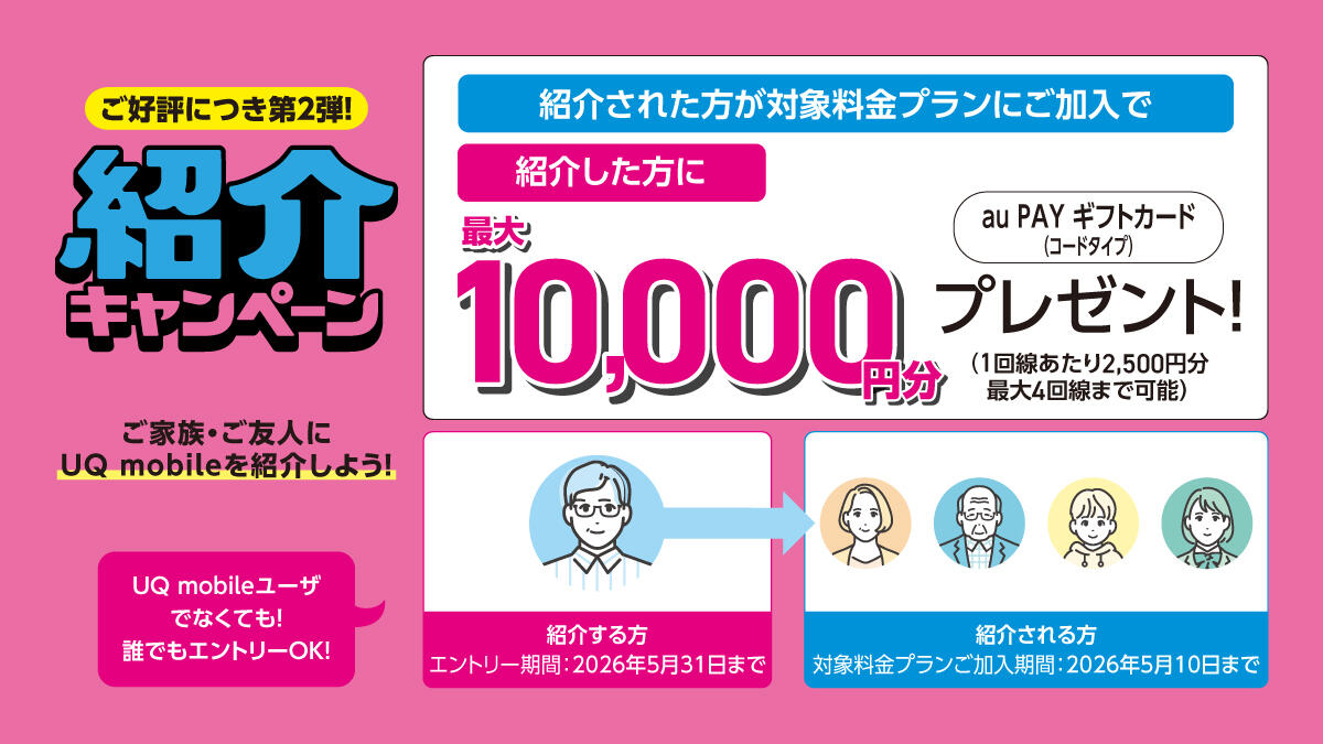 ＼ご好評につき第2弾！UQ mobile紹介キャンペーン／